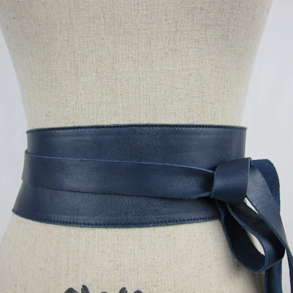 Chico's Accessories - Chico's Blue Leather 3" wide Reversible OBI Wrap Boho BELT XS/S  NEW NWOT